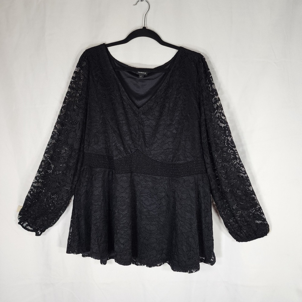 Torrid Black Lace Blouse Babydoll Top V Neck Goth Cocktail Office Womens 3X